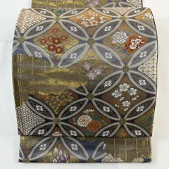 【美品】 袋帯 秀品 七宝 雲文 金糸 箔 灰色 六通 正絹 【中古】