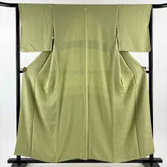 色無地 身丈157cm 裄丈64cm M 袷 地紋 抹茶色 正絹 秀品 一つ紋 【中古】
