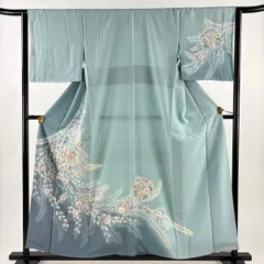 訪問着 身丈157cm 裄丈63.5cm S 袷 辻が花 ぼかし 水色 正絹 名品 【中古】