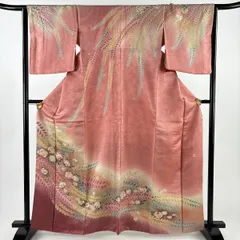訪問着 身丈162.5cm 裄丈65.5cm M 袷 落款 辻が花 銀通し ぼかし ピンク 正絹 名品 【中古】