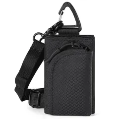 [DORIBIRU] ミニウォレット 三つ折り財布 小銭入れ ストラップ付き アウトドア向け ナイロン生地 撥水 超コンパクト 軽量 ネックウォレット メンズ SW-013 (ブラック+ダックグリーン)