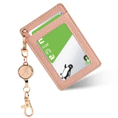 カードホルダー 縦型 パスケース レディース メンズ パスケース リール付き 定期入れ 両面収納かわいいリールナスカン付き 取り外し簡単 カード収納 通カード 通勤 通学 多機能-アプリコットピンクA