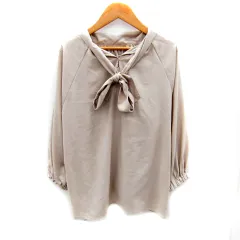 ナチュラルビューティーベーシック NATURAL BEAUTY BASIC ブラウス シャツ 七分袖 リボンタイ 無地 S グレージュ /SY39