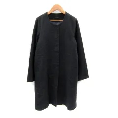 ビームスハート BEAMS HEART ノーカラーコート ロング丈 ダイアゴナルストライプ柄 1 グレー 黒 ブラック /SY7