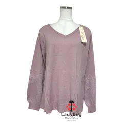 新品タグ付き　ROSE PECHE　ローズペッシュ　プルオーバーニット　フェミニン　長袖ニット　セーター　レース飾り　ピンク　4L