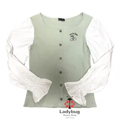 JENNI ジェニィ シャツカットソー 長袖 パフスリーブ ボリュームスリーブ 異素材切替 アップルグリーン 140 キッズ 女の子 子供服 ジュニア ブランド おしゃれ 可愛い 人気 通学 さくらんぼ　カジュアル 美品