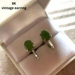 13919ヴィンテージ 8K刻印グリーンカボションの上品イヤリング