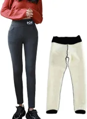 GRHONC レギンス 裏起毛 レディース あったか 厚手 シープボア パンツ ボトムス タイツ 秋 冬 (グレー,  L)