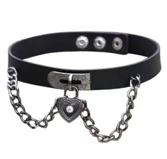 原宿系 ゴシック レザーチョーカー ハートチャーム付き 地雷系 量産型 病みかわ系 チェーンデザイン アクセサリー ブラック 個性派 可愛い 韓国系ファッション コスプレにも人気 レディース 首輪風 おしゃれ