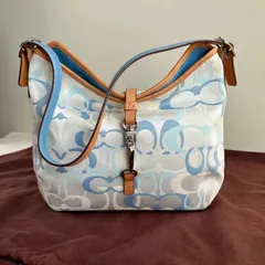 Coach Optic Hampton Shoulder Bag Canvas Leather Blue y2k