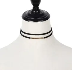 【在庫処分】ブラック 2連 チョーカー ゴールドパーツ シンプルで上品なレディースアクセサリー 大人かわいいデザイン デートや普段使いに最適 首元を綺麗に魅せる 人気アイテム プレゼントにもおすすめ