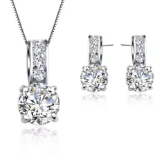 一粒ジルコニア ネックレス＆ピアス セット シルバー 上品で高見えするレディースアクセサリー 女性へのプレゼントに最適 誕生日 記念日 ギフト 人気 華奢デザインで普段使いにもフォーマルにも使える