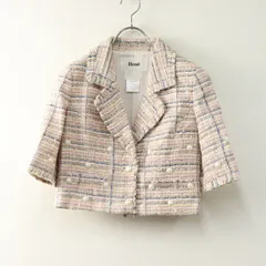 美品 最高級 定価9.4万 Rene ルネ ティシュー TISSUE社 装飾付き マルチチェックツイードショートジャケット 36 ピンク┃【2400014726466】