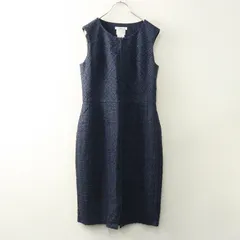 Rene ルネ ティシュー TISSUE社 イングランド製ツイード フロントジップノースリーブワンピース 38 ネイビー┃ドレス【2400014726459】