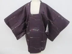 【一輝堂】道行コート 地紋起こし加工着尺 花 正絹 着物 身丈約79cm 裄丈約64cm 25z12-6610