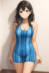 4月末までセール価格！H214訳あり♪コットン系ブルーストライプ柄♪ハーフスパッツタイプ女子水着♪フィットネスやトレーニングや撮影用やアンダーにも♪サイズ S