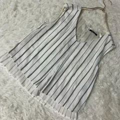 《良品》one way 裾プリーツブラウス ホワイト M ストライプ キレイめ