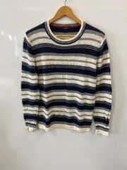 ピC31⚫︎COMME CA ISM⚫︎コムサイズム⚫︎ニットセーター⚫︎ボーダー⚫︎クールネック⚫︎メンズ⚫︎sizeL⚫︎黒×白×灰