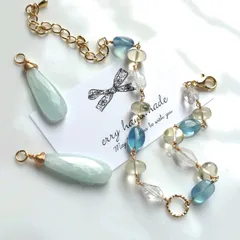 ブルー×イエローの天然石 ブレスレット＆チャームセット