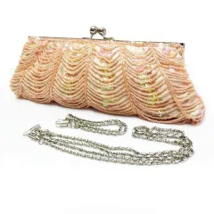 GRACE EASTERN グレースイースタン 3Way ビーズバッグ パーティバッグ がま口 チェーン ハンドバッグ ショルダーバッグ 斜め掛け 肩掛けクラッチバッグ  スパンコール ピンク系 可愛い E456LF