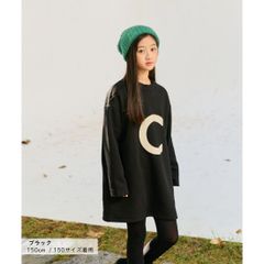 블랙 MINIROI 뒷기모 빅 로고 프린트 긴소매 T셔츠 롱 T 튜닉 플리스