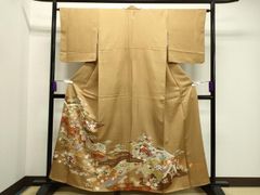 平和屋着物○訪問着 友禅 駒刺繍 花菱間道 金彩 ロング丈 正絹 逸品
