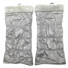 【超美品】ジュンアンドロペ レッグウォーマー ライトグレー 細ストライプ 裏地ファー ロゴネイビー レディース ゴルフウェア JUN&ROPE