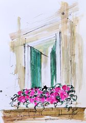 原画#14 カンヌ 黒猫 ヨーロッパ 水彩画 ドローイング アート 絵 風景