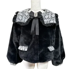 Swankiss スワンキス ファーコート レース襟 袖 リボン パールブローチ付き ブラック 黒 甘ロリ 量産型 地雷系 アウター Fサイズ