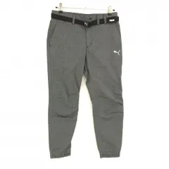 【超美品】プーマ ジョガーパンツ 黒×白 格子柄 ベルト付き 立体ロゴ メンズ M ゴルフウェア PUMA