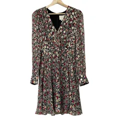 Kate spade(ケイトスペード) ワンピース サイズ2 S レディース美品  - 黒×ライトグレー×マルチ Vネック/長袖/ひざ丈/シルク混/花柄/ラメ