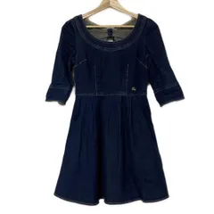 Burberry Blue Label(バーバリーブルーレーベル) ワンピース サイズ36 S レディース - ネイビー クルーネック/七分袖/ミニ/デニム