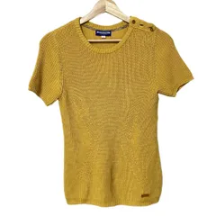 Burberry Blue Label(バーバリーブルーレーベル) 半袖セーター サイズ38 M レディース美品 - ダークイエロー クルーネック