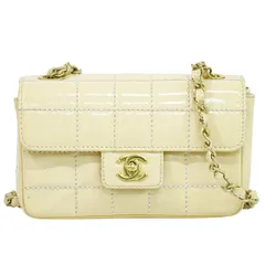 本物 シャネル CHANEL ココマーク チョコバー チェーン ショルダーバッグ パテント レザー ベージュ Chocolate Bar バッグ 中古【フォロー割】