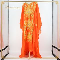 ベリーダンス 衣装 ハリージドレス オレンジ系 スパンコール ビーズ 橙