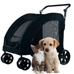 値下げ ペットカート 折りたたみ 中型犬 大型犬 猫用 耐荷重55kg 前輪360度回転 静音設計 通気性 お散歩 介護用 ドッグカート 犬小屋 ブラック ワイドサイズ 小型犬2頭余裕サイズ ブルー 写真撮影の為開封済みのサムネイル