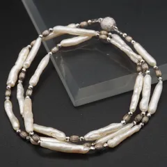 J248 バロック スティックパール 真珠 ネックレス デザイン シルバー 6月誕生石