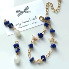 ラピスラズリetc.ブルー×ホワイトカラーのブレスレット＆チャームセット
