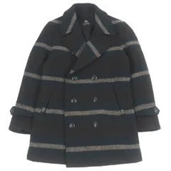 美品□BURBERRY BLACK LABEL バーバリーブラックレーベル ウール ロゴボタン ダブルブレストジャケット ピーコート ブラウン グリーン M 正規品 メンズ