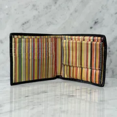 Paul Smith ポールスミス 二つ折り財布 ブラック 黒 マルチストライプ 本革 レザー シンプル