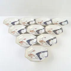 伊万里焼　古伊万里錦手　色絵金彩　扇子鳥文　八角皿　銘々皿　十客　C　S489