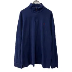 POLO RALPH LAUREN コットンニット セーター XL ネイビー ポロラルフローレン コットン ハーフジップ ワンポイントロゴ 秋物 a712-5985