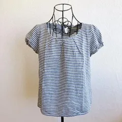 美品✨ テチチ Te chichi カットソー Tシャツ風 半袖 ボーダー 丸首 クルーネック リネン混 綿混 ナチュラル シンプル カジュアル フェミニン 大人可愛い 春夏 コーデ 日本製 青 ブルー 白 ホワイト