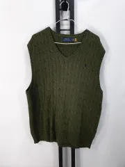 ポロラルフローレン ケーブル編みニット コットン ケーブル ベスト オリーブ カーキ 新モデルタグ XL
