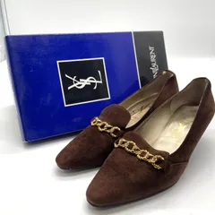 Yves Saint Laurent イヴサンローラン パンプス ヒール ハイヒール チェーン 22<!-利用不可文字-!>p ブラウン 茶 スエード 箱付き