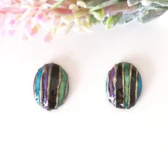 no.316　レジン　楕円型　ゴールド　ブルー系　ピアス　イヤリング　ハンドメイド