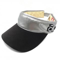 Archivio Sun Visor, Silver x Black, Rhinestone Logo, Lightly Brushed Brim, Women's Golf Wear