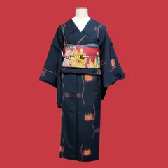 古典柄 幾何学 牡丹 お召 着物 アンティーク着物