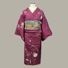 し*ま様 ¨̮⃝ 身丈151 元禄袖 しつけ糸付き 銘仙着物 紬 - メルカリ