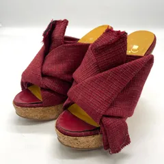 DIANA ダイアナ サンダル 厚底 ウエッジソール レディース M レッド 赤 キャンバス